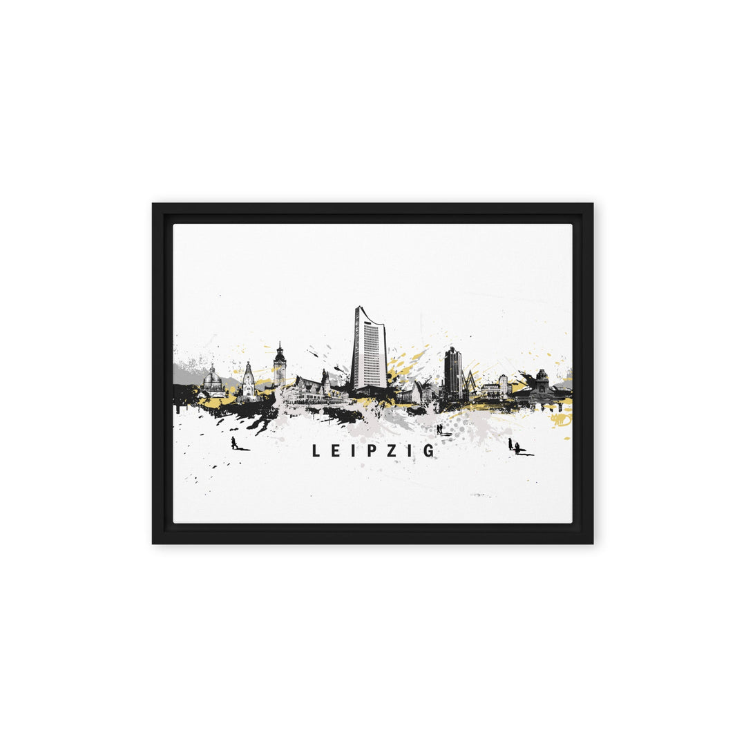 Gerahmte Leinwand - Skyline Leipzig Marko Kurth Schwarz / 31x41 cm (12″×16″) artlia