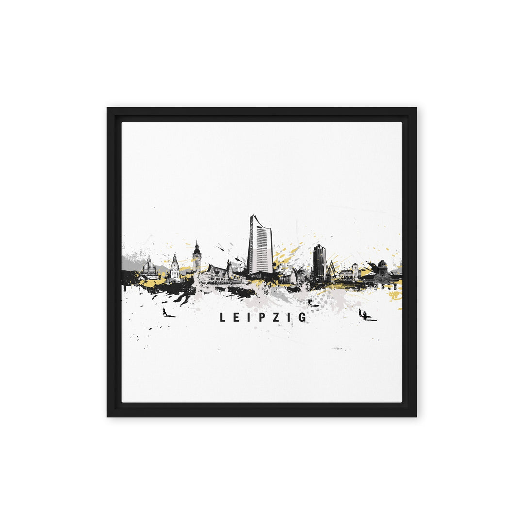 Gerahmte Leinwand - Skyline Leipzig Marko Kurth Schwarz / 41x41 cm (16″×16″) artlia