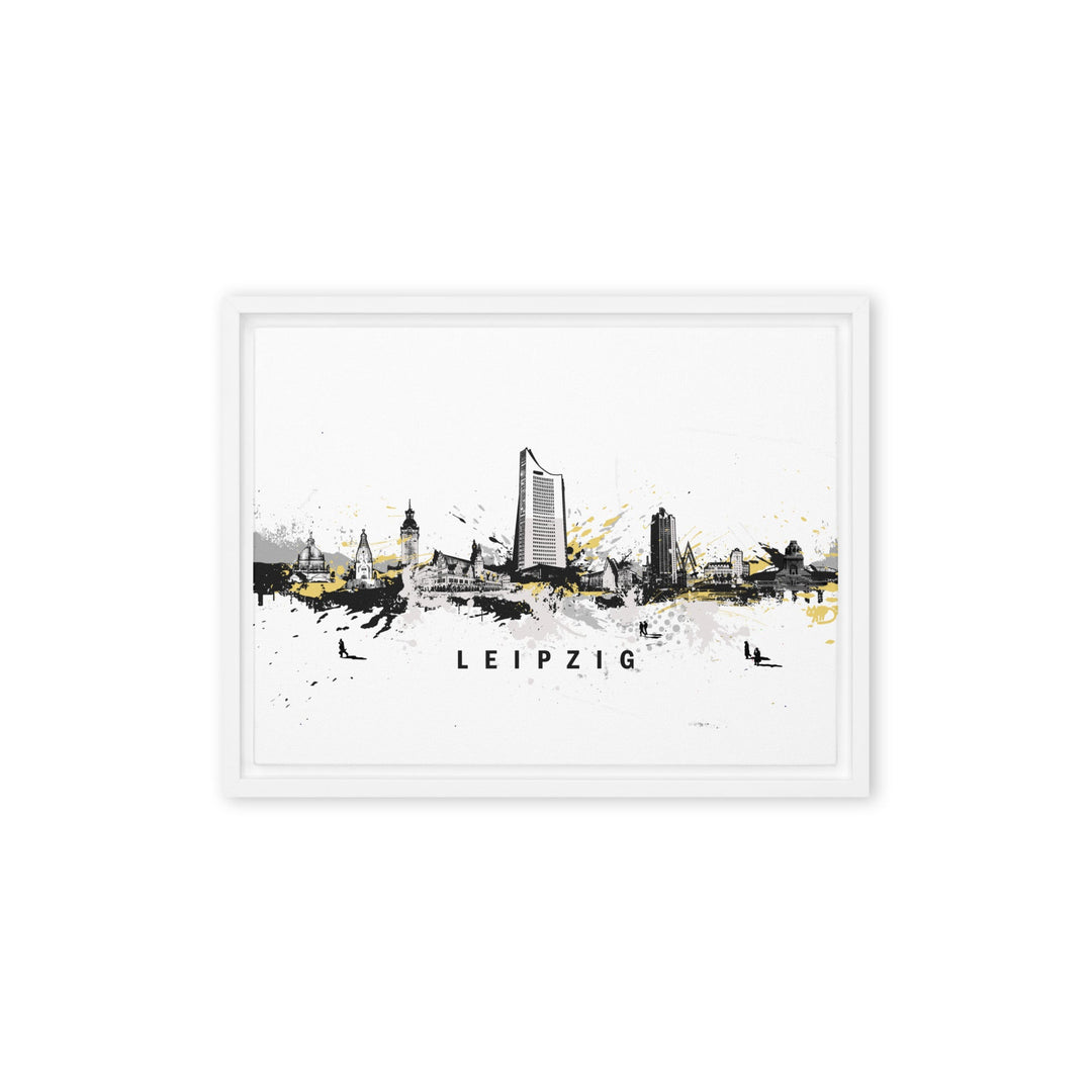 Gerahmte Leinwand - Skyline Leipzig Marko Kurth Weiß / 31x41 cm (12″×16″) artlia