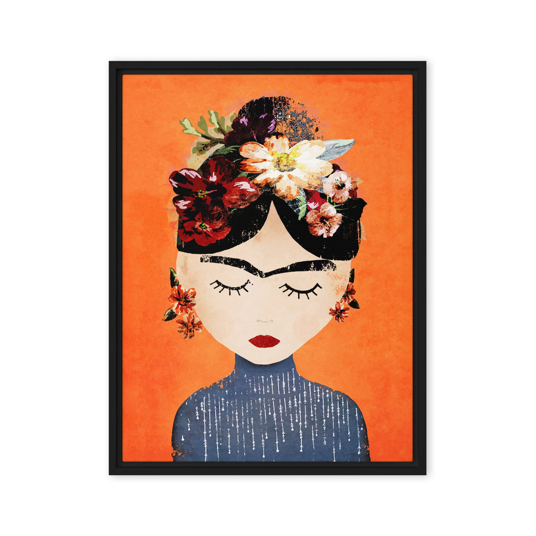 Leinwand - Frida Kahlo Orange Kuratoren von artlia Schwarz / 46x61 cm (18″×24″) artlia