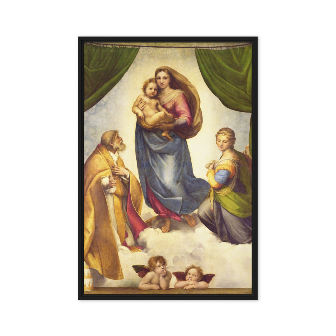Leinwand - Raffaello Sanzio da Urbino, Die Sixtinische Madonna Schwarz / 51x76 cm (20″×30″) artlia