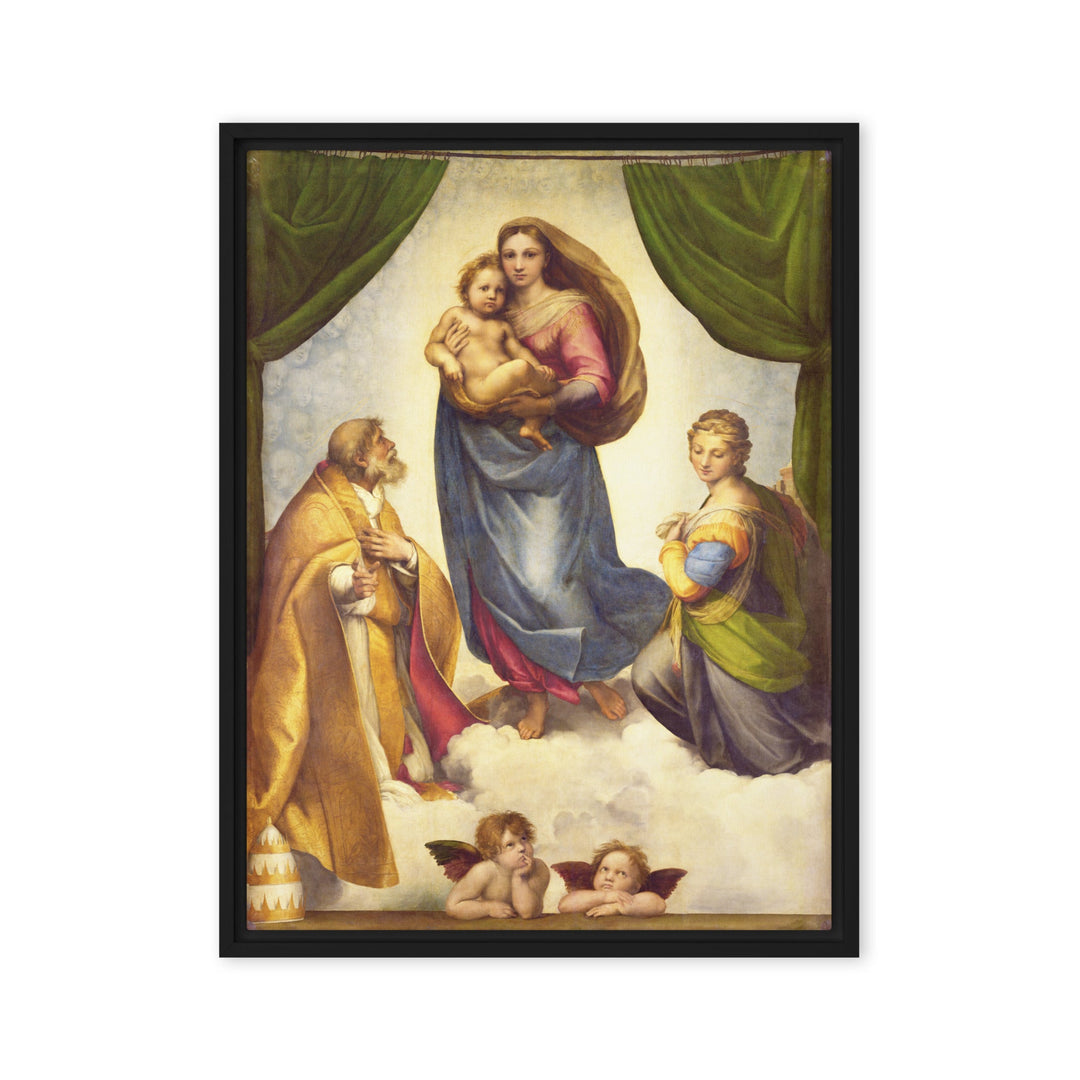 Leinwand - Raffaello Sanzio da Urbino, Die Sixtinische Madonna Schwarz / 61x81 cm (24″×32″) artlia