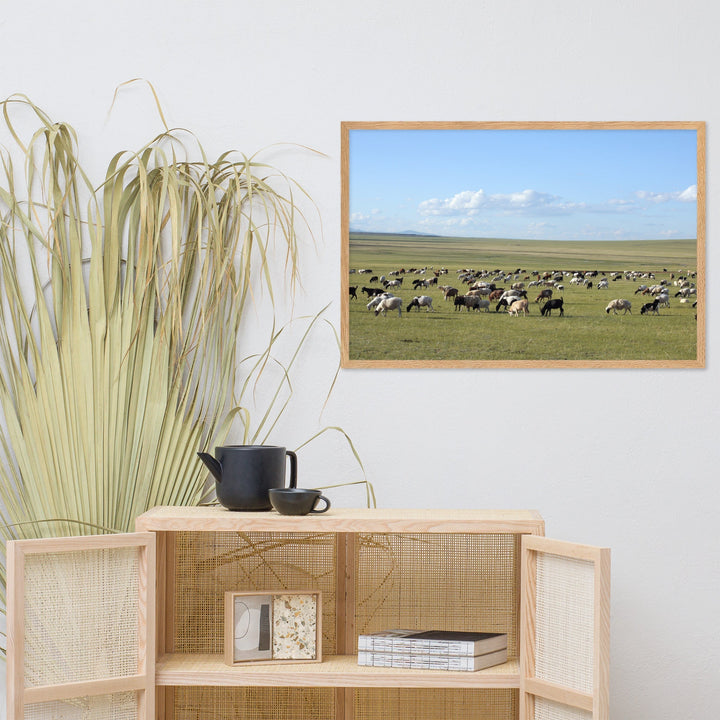 Poster - Herd of sheep graze in Mongolian steppe Young Han Song artlia