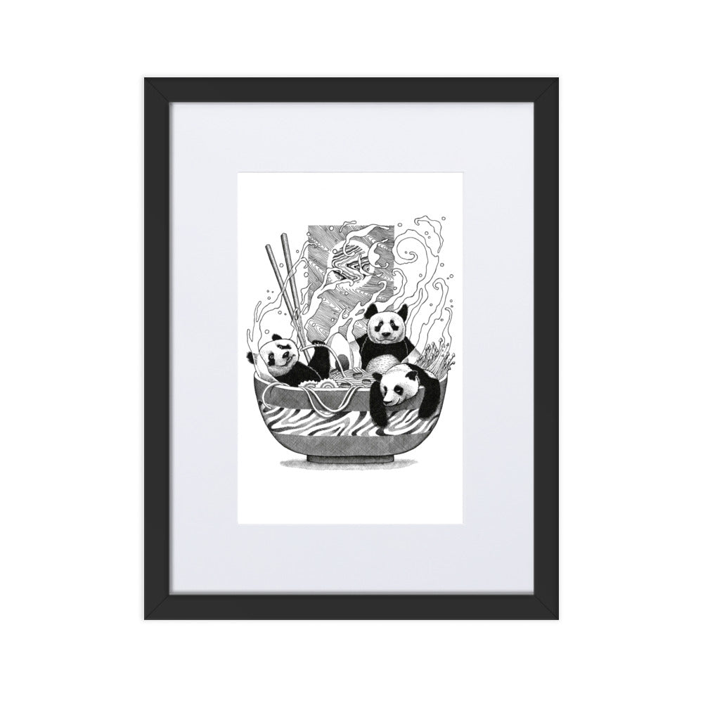 Poster mit Passepartout - Panda Ramen Pavel Illustrations Schwarz / 30×40 cm artlia