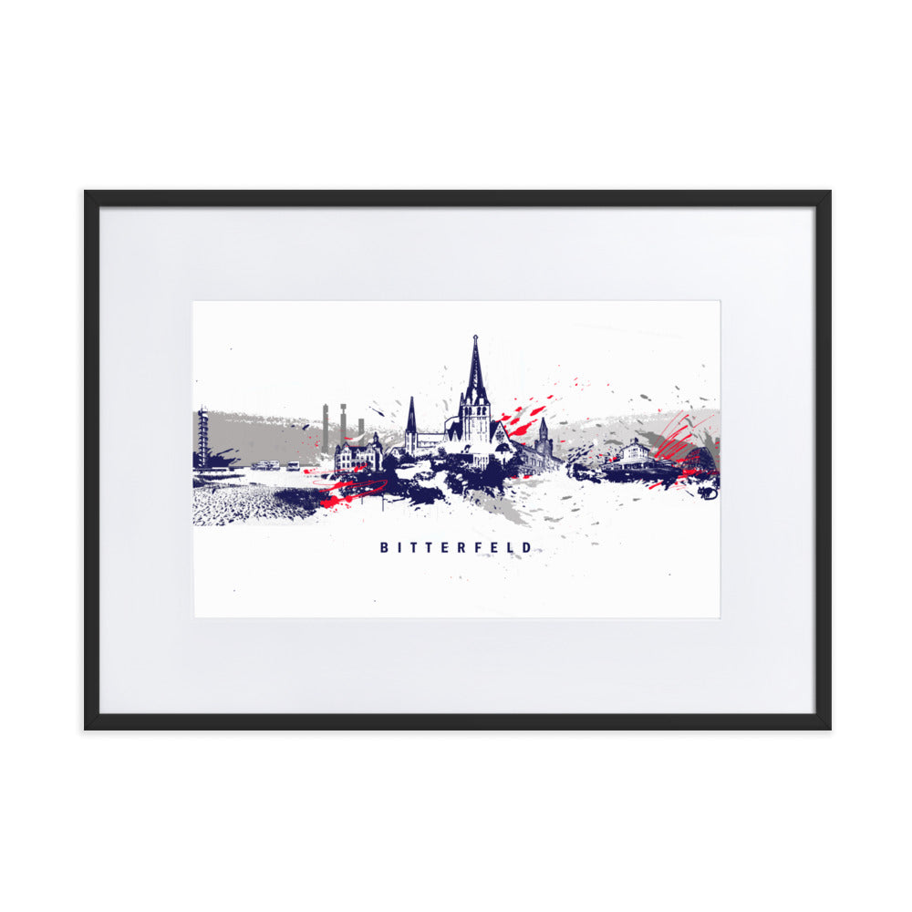 Poster mit Passepartout - Skyline Bitterfeld Marko Kurth Schwarz / 50×70 cm artlia