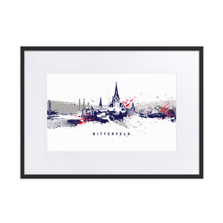 Poster mit Passepartout - Skyline Bitterfeld Marko Kurth Schwarz / 50×70 cm artlia