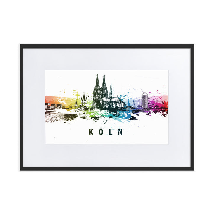 Poster mit Passepartout - Skyline Köln Marko Kurth Schwarz / 50×70 cm artlia