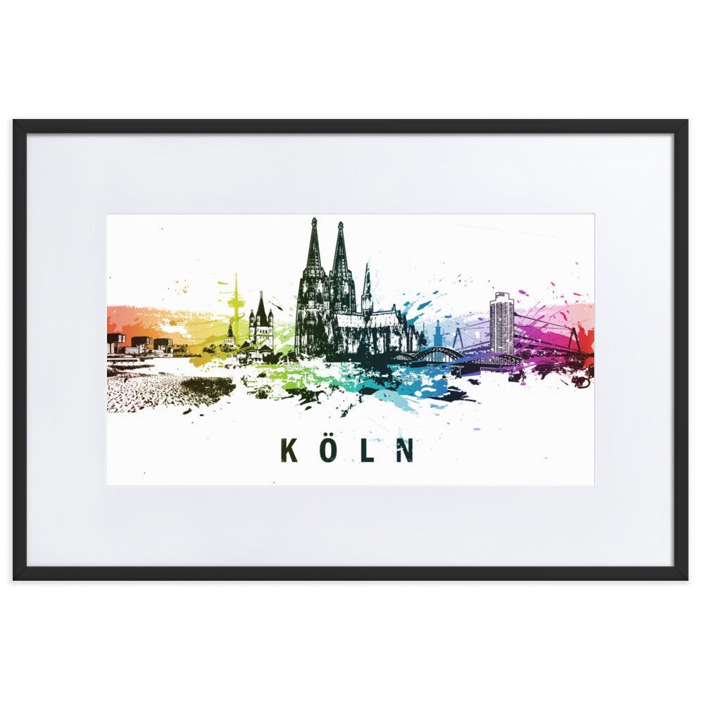 Poster mit Passepartout - Skyline Köln Marko Kurth Schwarz / 61×91 cm artlia