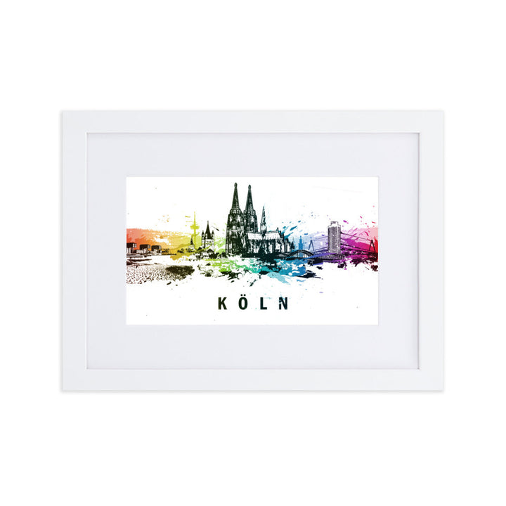 Poster mit Passepartout - Skyline Köln Marko Kurth Weiß / 21×30 cm artlia