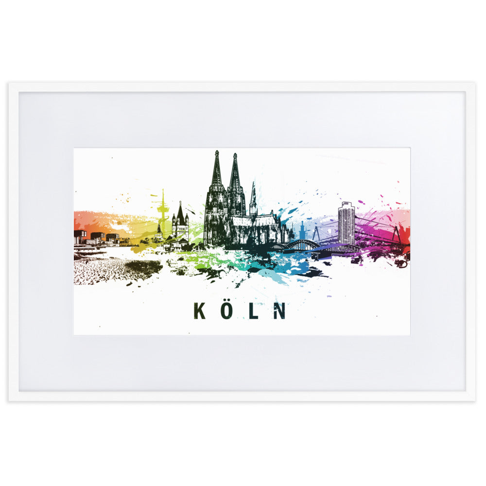 Poster mit Passepartout - Skyline Köln Marko Kurth Weiß / 61×91 cm artlia