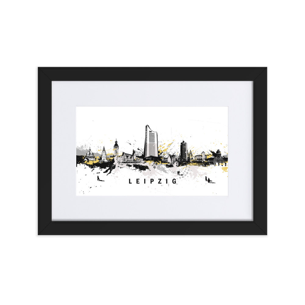 Poster mit Passepartout - Skyline Leipzig Marko Kurth Schwarz / 21×30 cm artlia