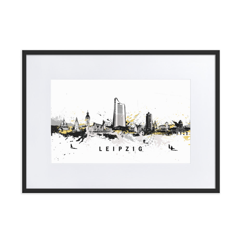 Poster mit Passepartout - Skyline Leipzig Marko Kurth Schwarz / 50×70 cm artlia