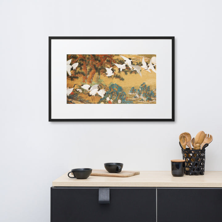 Poster mit Passepartout - Weiße Kraniche aus dem Changdeokgung-Palast
