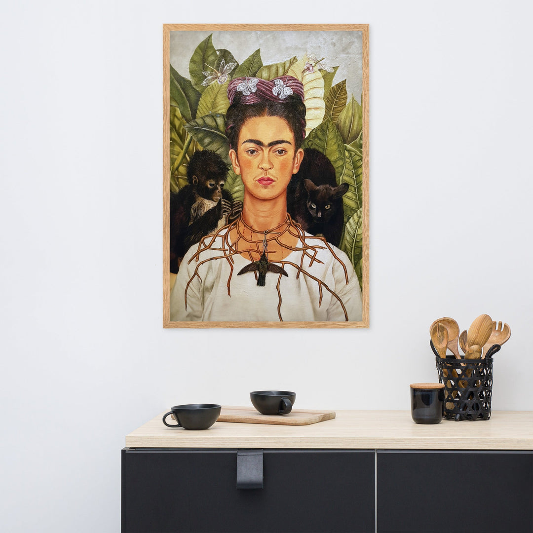 Poster mit Rahmen - Frida Kahlo with Thorn Necklace and Hummingbird ARTLIA artlia