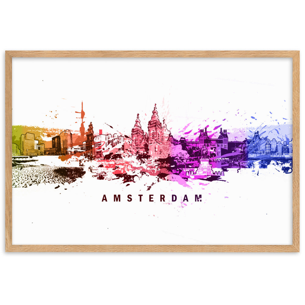 Poster mit Rahmen - Skyline Amsterdam Marko Kurth Oak / 61×91 cm artlia