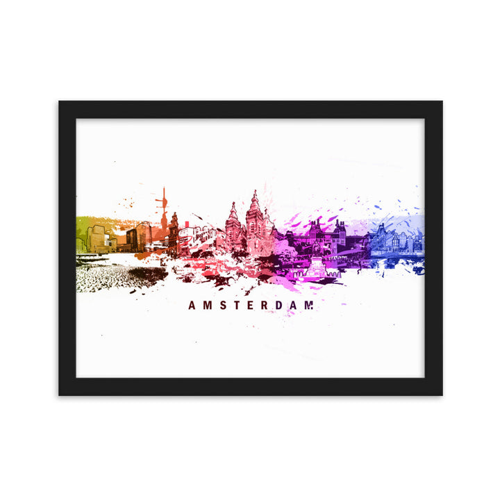 Poster mit Rahmen - Skyline Amsterdam Marko Kurth Schwarz / 30×40 cm artlia