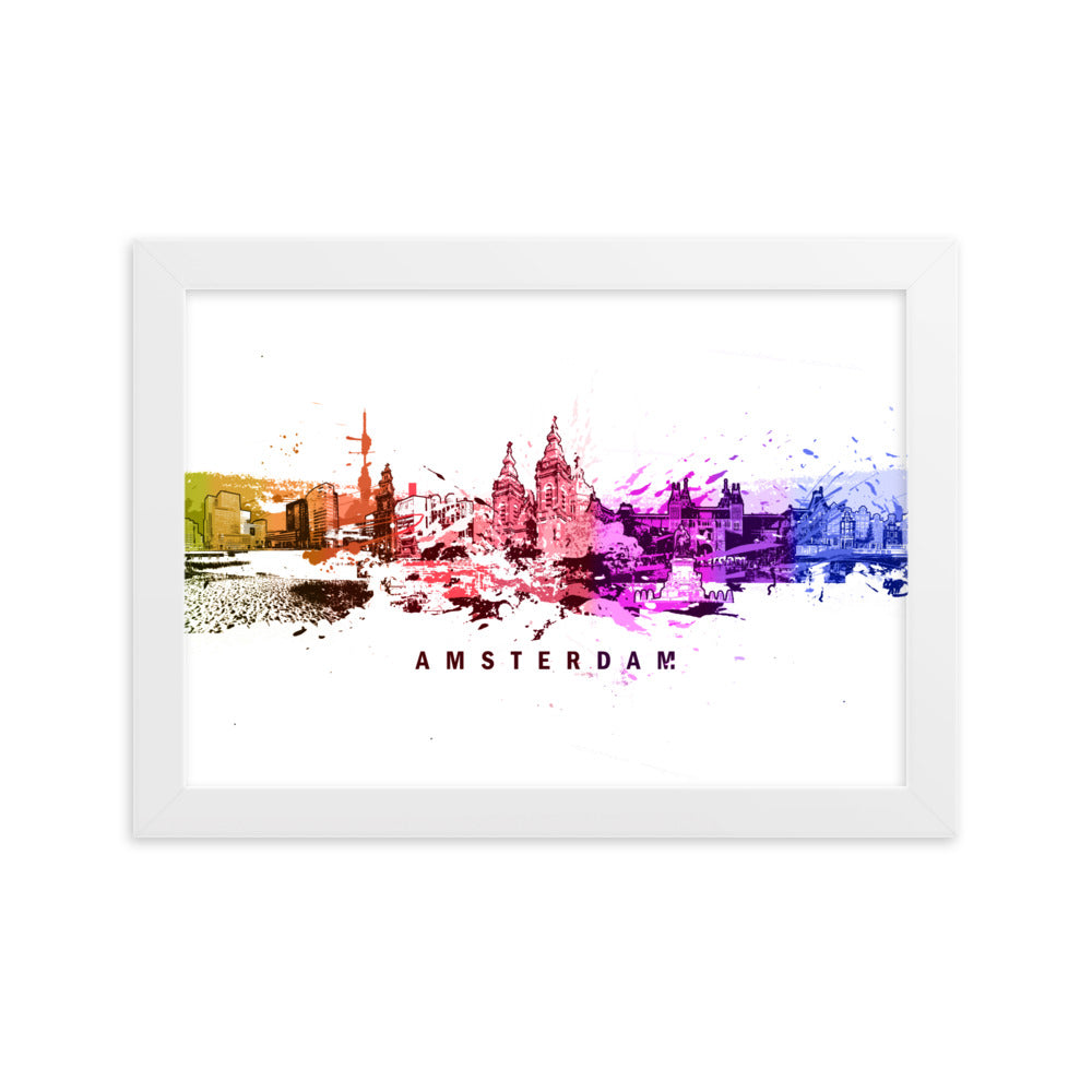 Poster mit Rahmen - Skyline Amsterdam Marko Kurth Weiß / 21×30 cm artlia