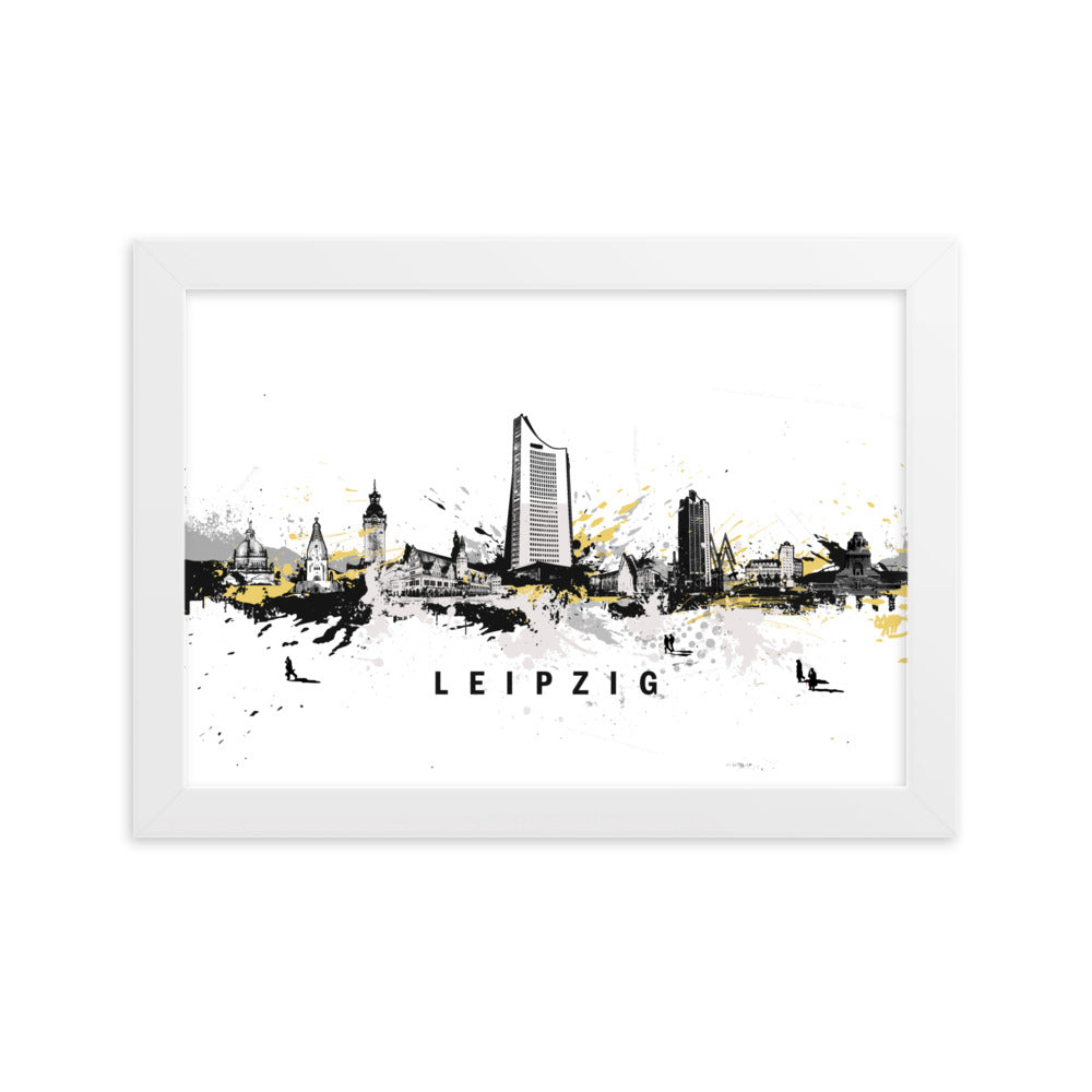 Poster mit Rahmen - Skyline Leipzig Marko Kurth Weiß / 21×30 cm artlia