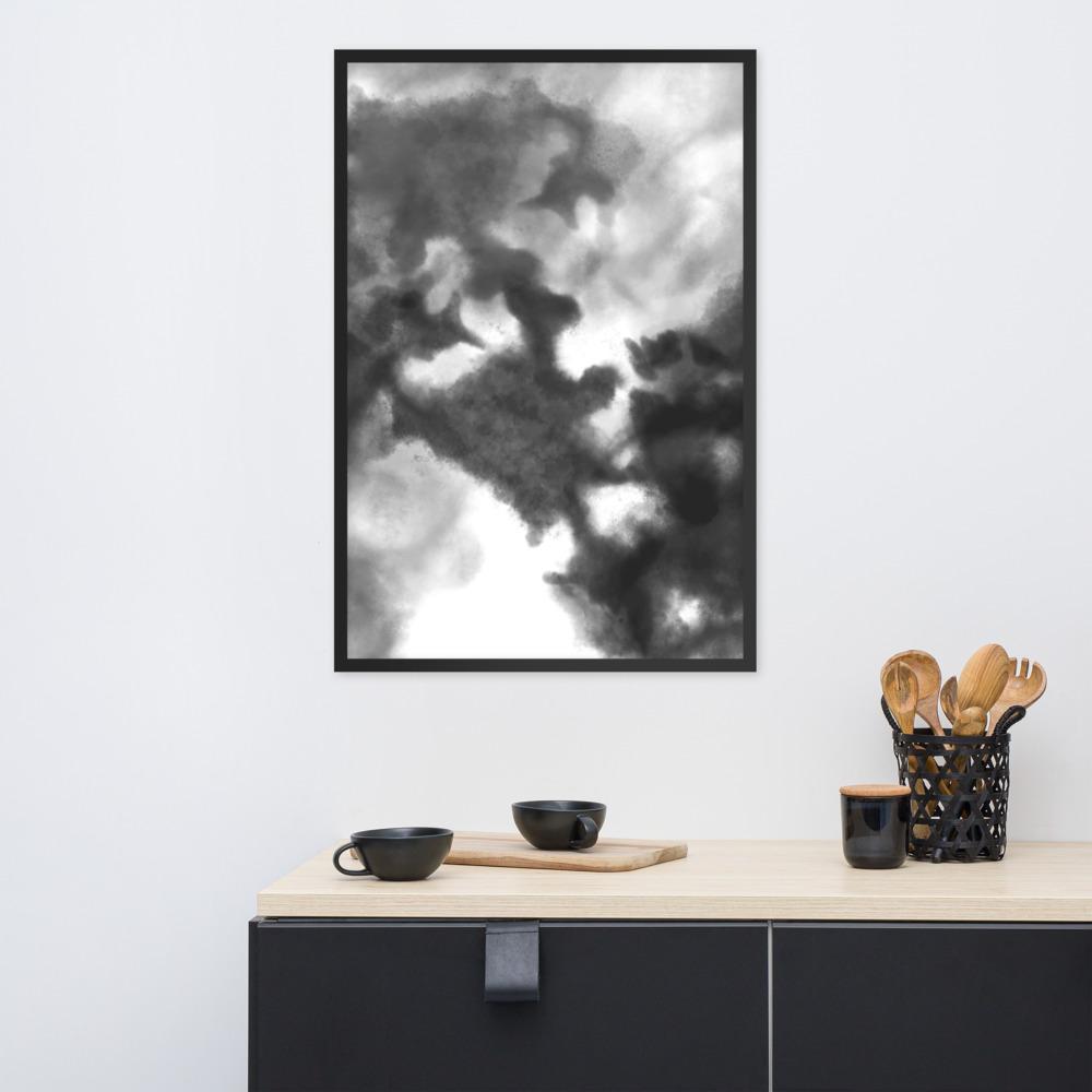 Black Watercolor - Poster im Rahmen artlia artlia