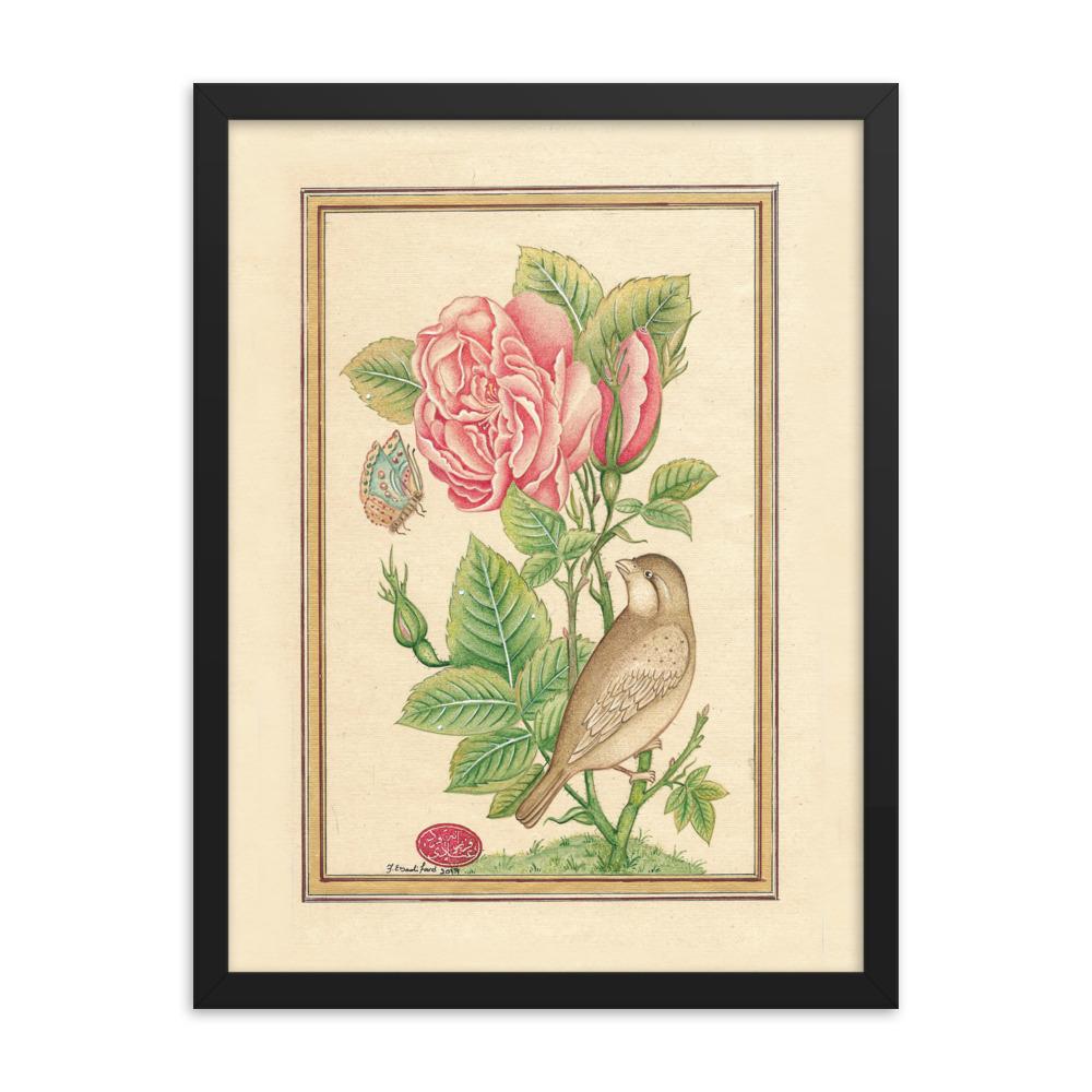 Blumen und der Vogel - Poster im Rahmen Farzaneh Ebadifard Schwarz / 12×16 artlia