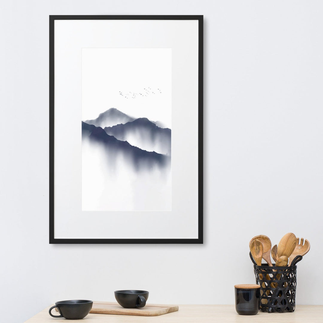 Foggy Mountains neblige Berge - Poster im Rahmen mit Passepartout artlia artlia