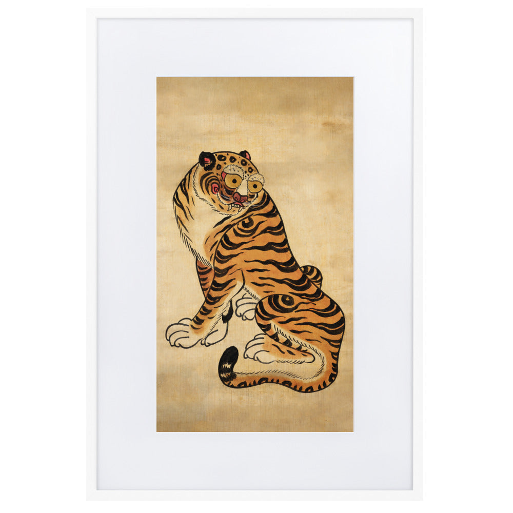 freundlicher Tiger - Poster im Rahmen mit Passepartout Kuratoren von artlia Weiß / 61×91 cm artlia