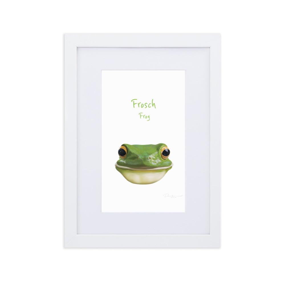 Frosch - Poster im Rahmen mit Passepartout dear.bon.vivant weiß / 21×30 cm artlia