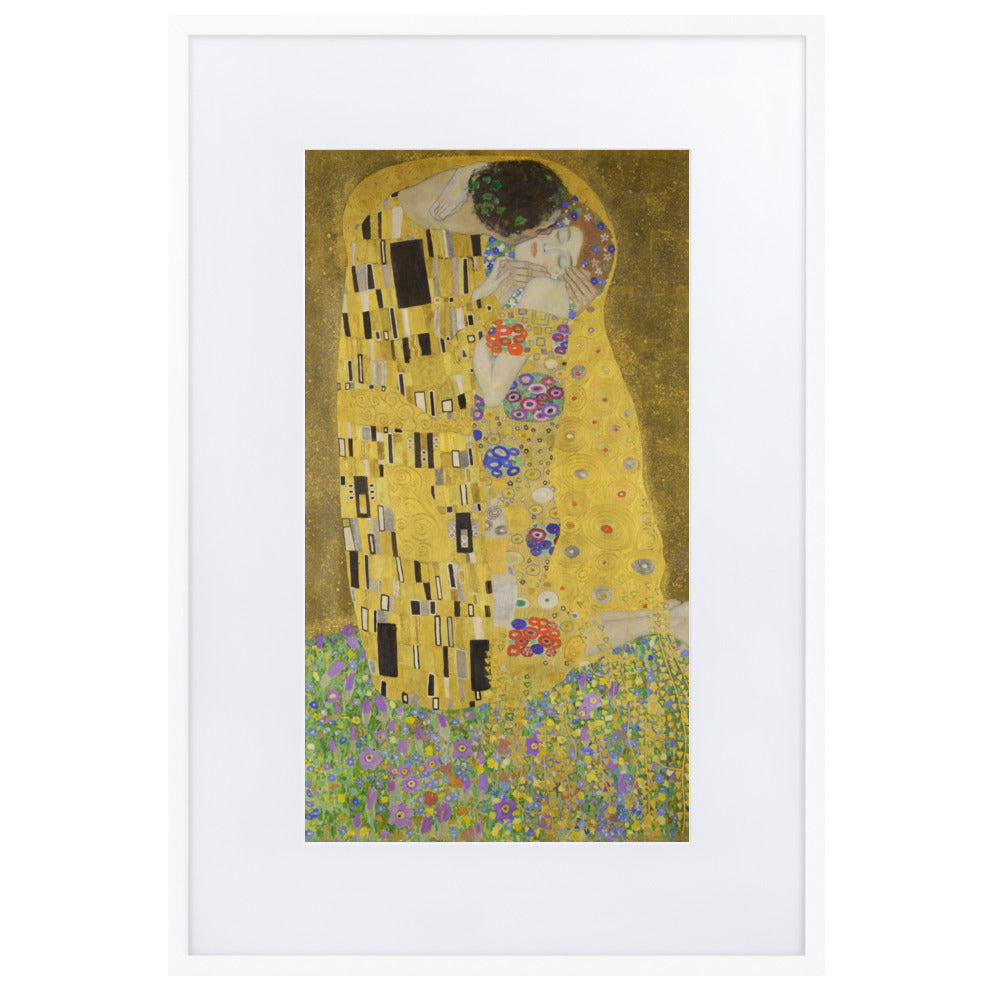 Gustav Klimt, Der Kuss - Poster im Rahmen mit Passepartout Gustav Klimt Weiß / 61×91 cm artlia