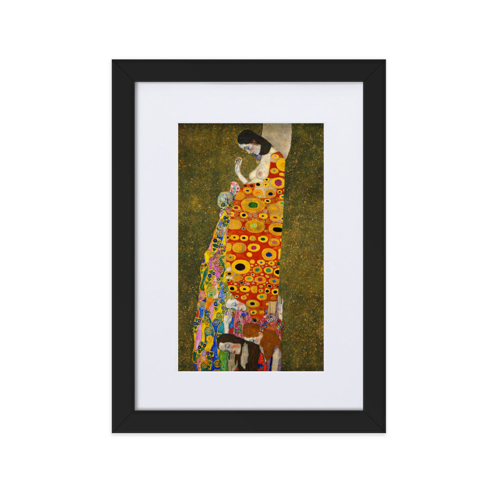 Gustav Klimt, Hope II - Poster im Rahmen mit Passepartout Gustav Klimt Schwarz / 21×30 cm artlia