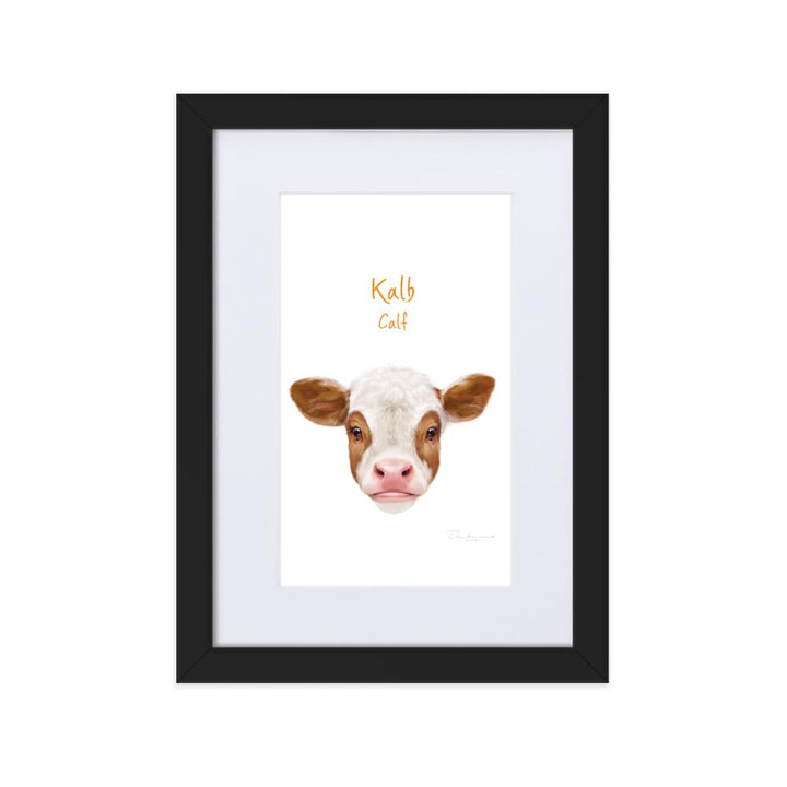 Kalb - Poster im Rahmen mit Passepartout dear.bon.vivant schwarz / 21×30 cm artlia