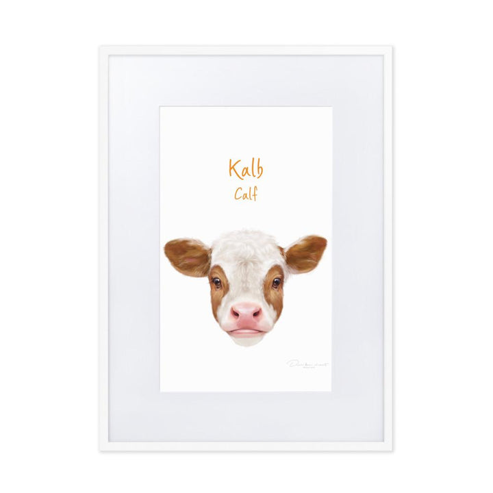 Kalb - Poster im Rahmen mit Passepartout dear.bon.vivant weiß / 50×70 cm artlia