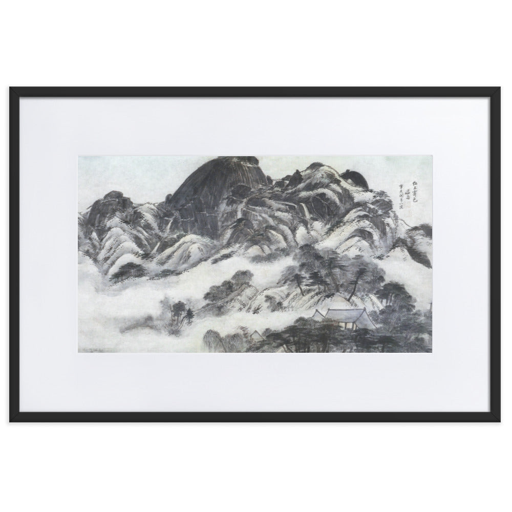 Moutain after Rain, Inwangjesaekdo - Poster im Rahmen mit Passepartout artlia Schwarz / 61×91 cm artlia