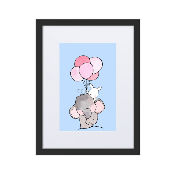 Poster mit Passepartout - Elefant und Hase mit Luftballon Kuratoren von artlia Schwarz / 30×40 cm artlia