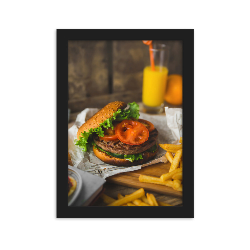 Poster mit Rahmen - Burger und Pommes Kuratoren von artlia Schwarz / 21×30 cm artlia